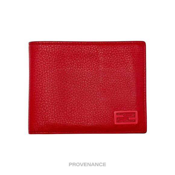 🔴 Fendi  FF Logo Bifold Wallet - Pebbled Red Leather - Picture 2 of 11